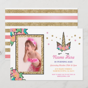 Invitation Photo de la fête d'anniversaire de l'Unicorne, que