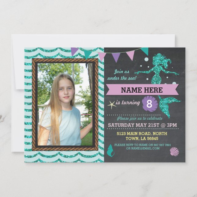 Invitation Photo de la fête d'anniversaire de Mermaid Invitat (Devant)