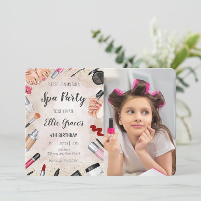 Invitation Photo de la fête d'anniversaire du maquillage Spa (Debout devant)