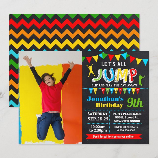 Invitation Photo de la fête d'anniversaire trampoline bounce (Devant / Derrière)