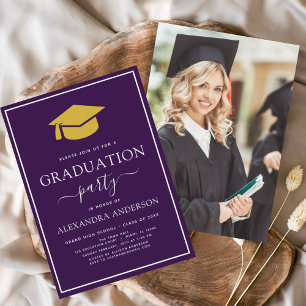 Invitation Photo de la fête de graduation 2024 Purple Gold in