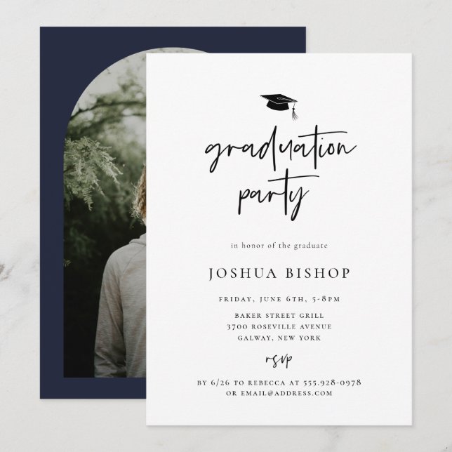 Invitation photo de la fête de graduation scénaris (Devant / Derrière)