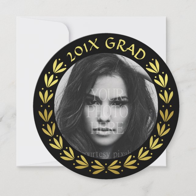 Invitation Photo de la fête des diplômés 2023 | Gold Laurel W (Devant)