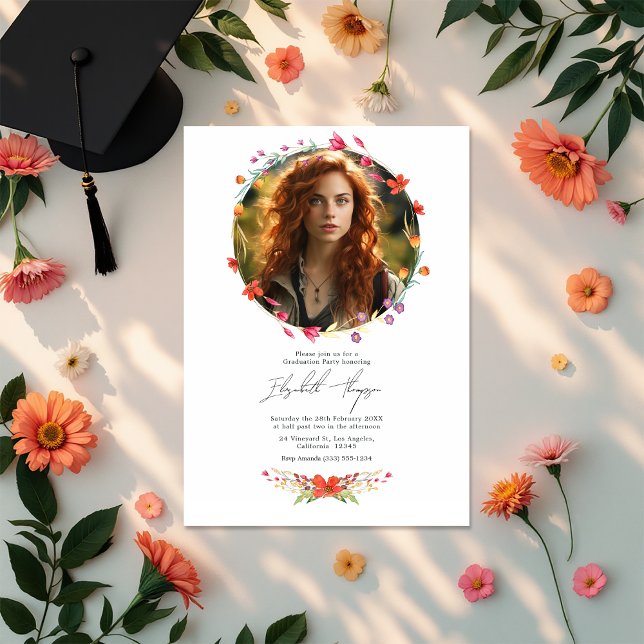 Invitation Photo de la fête des diplômés fleurs sauvages (Wildflower Graduation Party Photo Invitation)