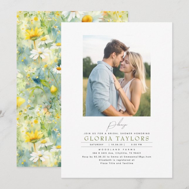 Invitation Photo de la Fête des mariées Boho d'été Meadow Fle (Devant / Derrière)