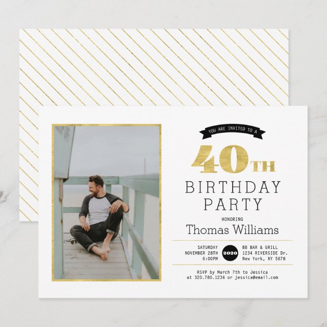 Invitation photo de la fête du 40e anniversaire de (Devant / Derrière)