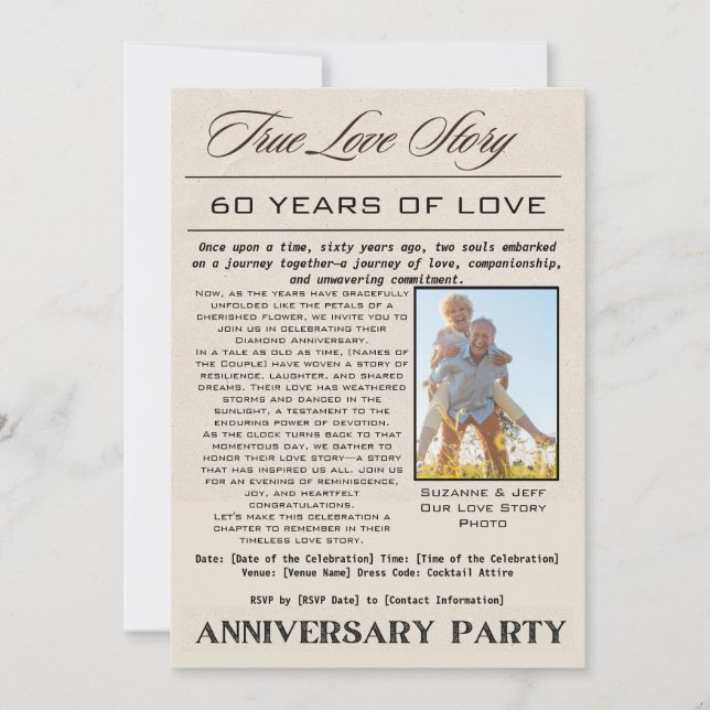 Invitation Photo de la fête du 60e anniversaire de True Love  (Devant)