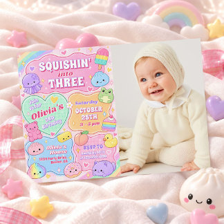 Invitation Photo de la fille squishy groovy arc-en-ciel pour