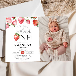 Invitation Photo de la fraise pour son 1er anniversaire Berry
