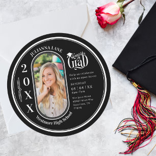 Invitation photo de la graduation noire et blanche