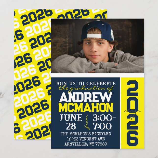 Invitation photo de la Marine et du Jaune (Devant / Derrière)