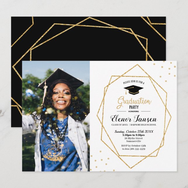 Invitation Photo de la partie de graduation géométrique chic  (Devant / Derrière)