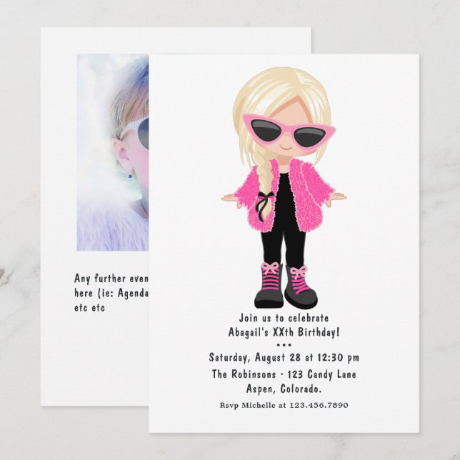 Invitation Photo de la petite Fashion Girl Party (Devant / Derrière)