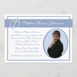 Invitation Photo de la première communion bleu