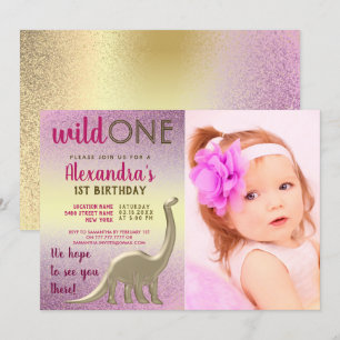 Invitation Photo de la Sauvageonne pour 1er Anniversaire Rose
