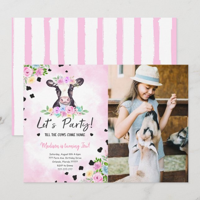 Invitation photo de la vache du 2e anniversaire (Devant / Derrière)