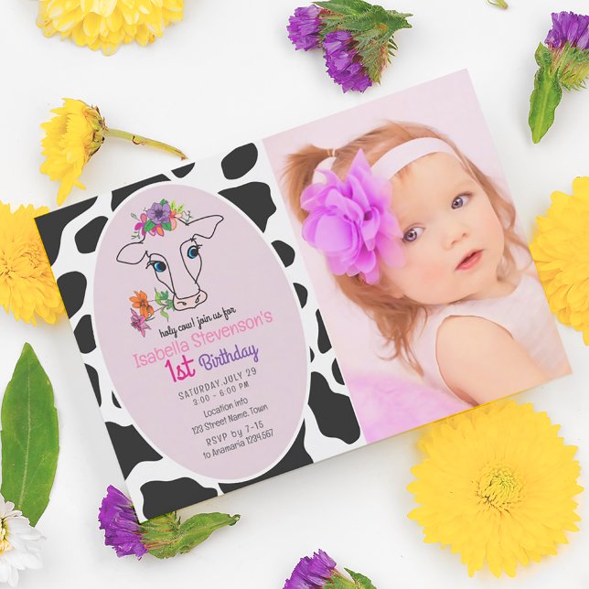 Invitation Photo de la vache sainte 1er anniversaire (Créateur téléchargé)