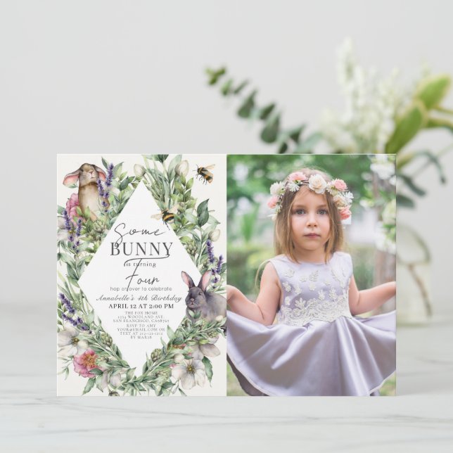 Invitation Photo de l'Anniversaire de enfant Rhombus de Bunny (Debout devant)