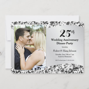 Invitation Photo de l'anniversaire de mariage noir tourbillon
