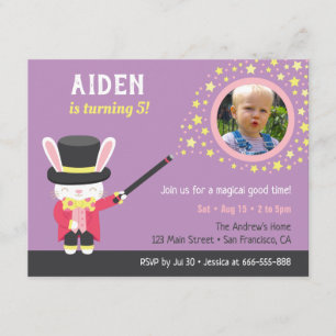 Invitation Photo de lapin magicien mignon pour fête d'anniver