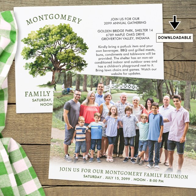 Invitation Photo de l'arbre de l'aquarelle de réunion familia (Créateur téléchargé)
