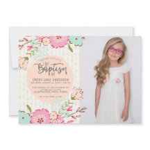 INVITATION PHOTO DE LDS BAPTISM| Élégante florale