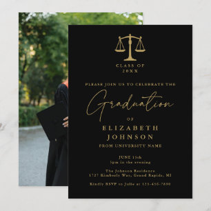 Invitation Photo de l'école de droit noir et or Fête de fin d