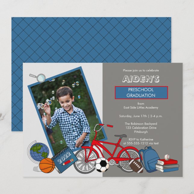 Invitation Photo de l'école maternelle Boy Graduation Party I (Devant / Derrière)