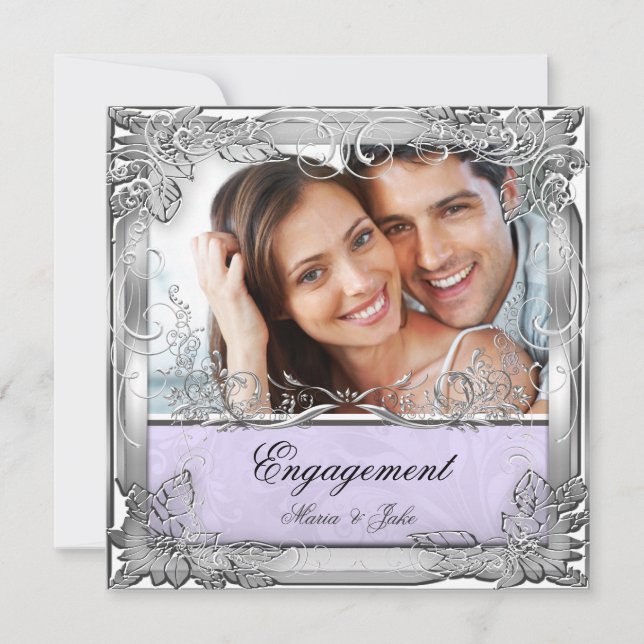 Invitation Photo de l'engagement Lilac White Silver (Devant)
