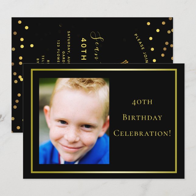 Invitation Photo de l'homme Fête du 40e anniversaire (Devant / Derrière)