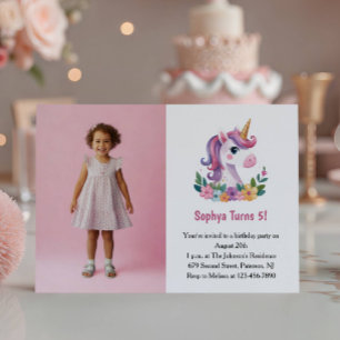 Invitation Photo de licorne violette mignonne pour fête d'ann