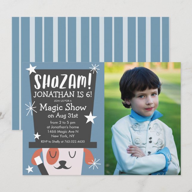 Invitation Photo de magicien de chien de fête d'anniversaire (Devant / Derrière)
