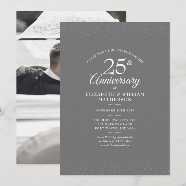 Invitation Photo de mariage 25e anniversaire Silver Stardust (Devant / Derrière)