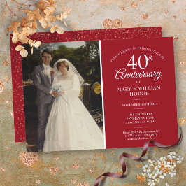 Invitation Photo de mariage 40e Anniversaire Confettis Rubis