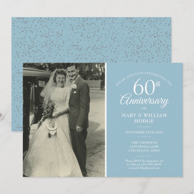 Invitation Photo de mariage 60e anniversaire Diamond Confetti (Devant / Derrière)
