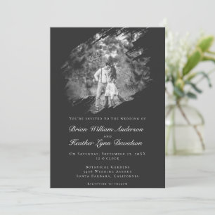 Invitation Photo de mariage à coup de pinceau moderne Noir