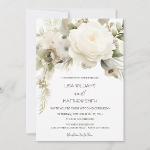 Invitation Photo de mariage à la rose blanche rêveuse