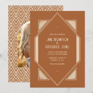 Invitation Photo de mariage Art Déco aux tons de Sienne brûlé