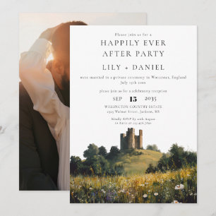 Invitation Photo de mariage au château floral Happily Ever Af
