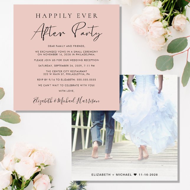 Invitation Photo de mariage avec baiser rose pour réception d (Créateur téléchargé)