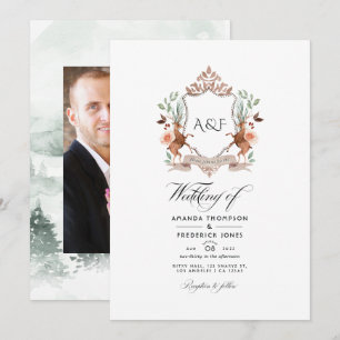 Invitation Photo de mariage avec monogramme de crête de lauri