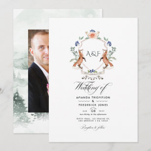 Invitation Photo de mariage avec monogramme de crête de lauri