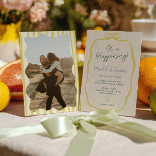 Invitation Photo de mariage avec un ruban jaune citron et un