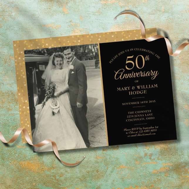 Invitation Photo de mariage Cœurs d'or 50e Anniversaire (Créateur téléchargé)