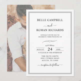 Invitation Photo de mariage de couple moderne en noir et blan