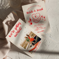 Photo de mariage de gâteau original rouge dessiné