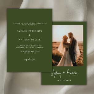 Invitation Photo de mariage d'été vert olive moderne