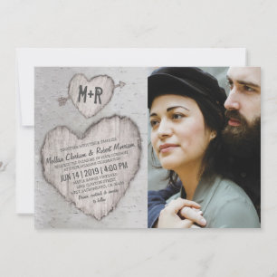 Invitation Photo de mariage d'un arbre bouleau argenté rustiq