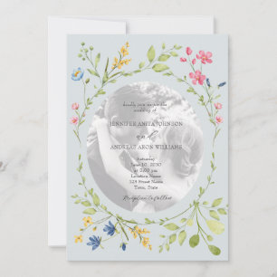 Invitation Photo de mariage Fleur sauvage bleu poussiéreux