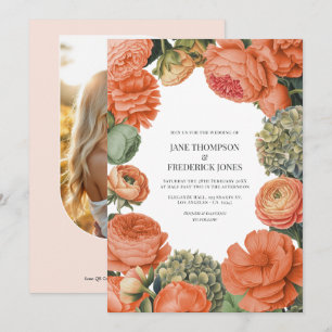 Invitation Photo de mariage floral aquarelle corail et sauge